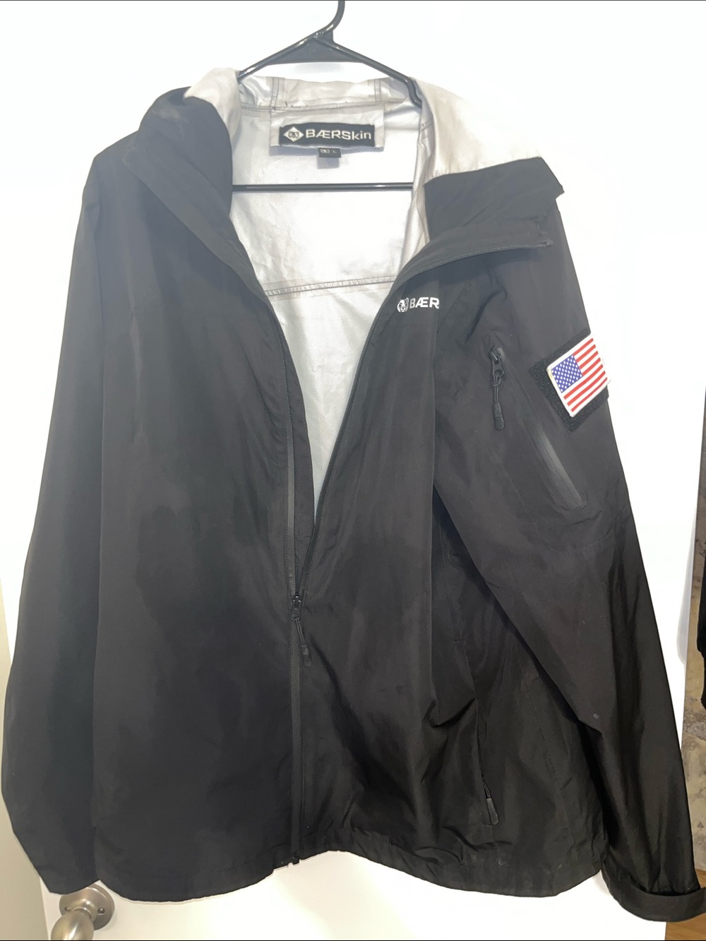 Skin Men's Black Hooded Rain Shell with USA Patch